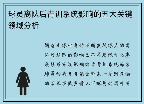 球员离队后青训系统影响的五大关键领域分析
